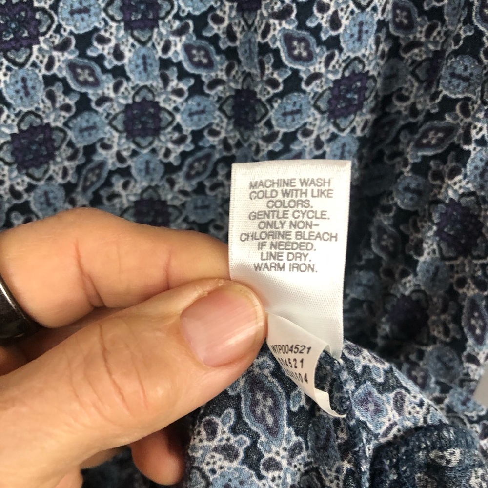 J. Jill Peasant Blouse Top Raglan Blue Geometric Pattern - Picture 8 of 10